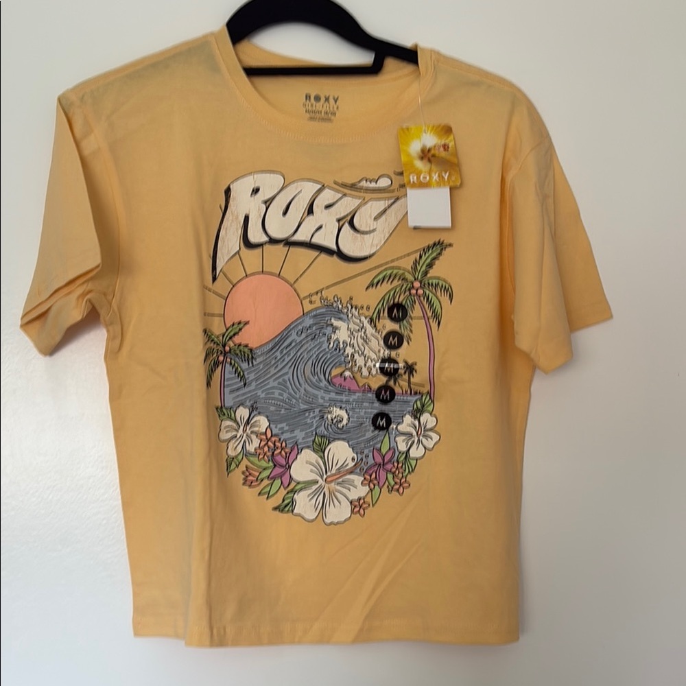 Roxy Yellow Short Sleeve Tee with Tropical Graphic
